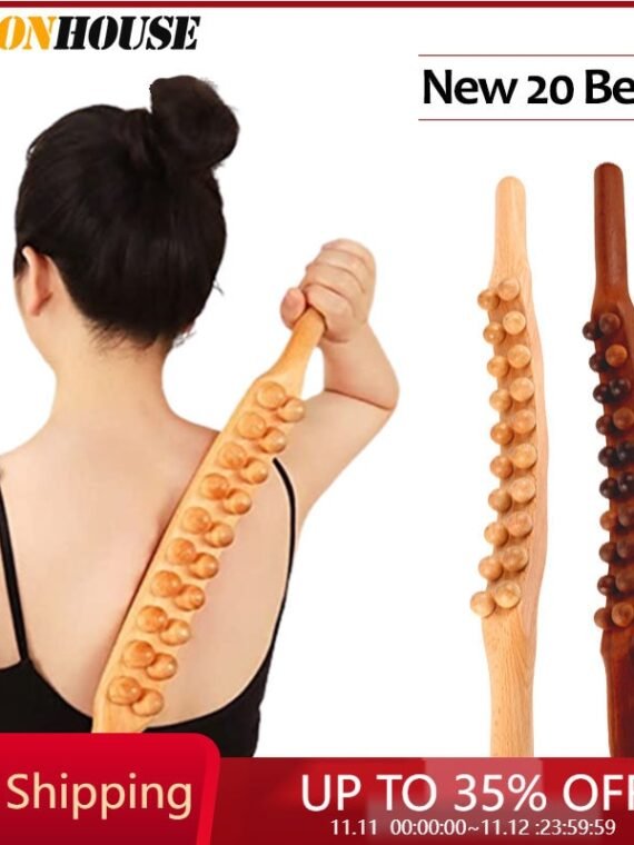 20 Beads Gua Sha Massage Stick Carbonized Wood